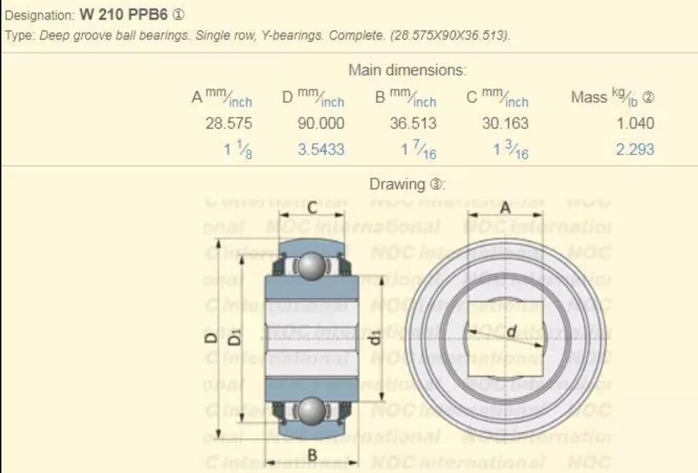 Bearings W210PPB6 Size