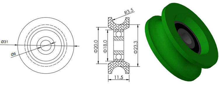 sliding POM wheel drawing 